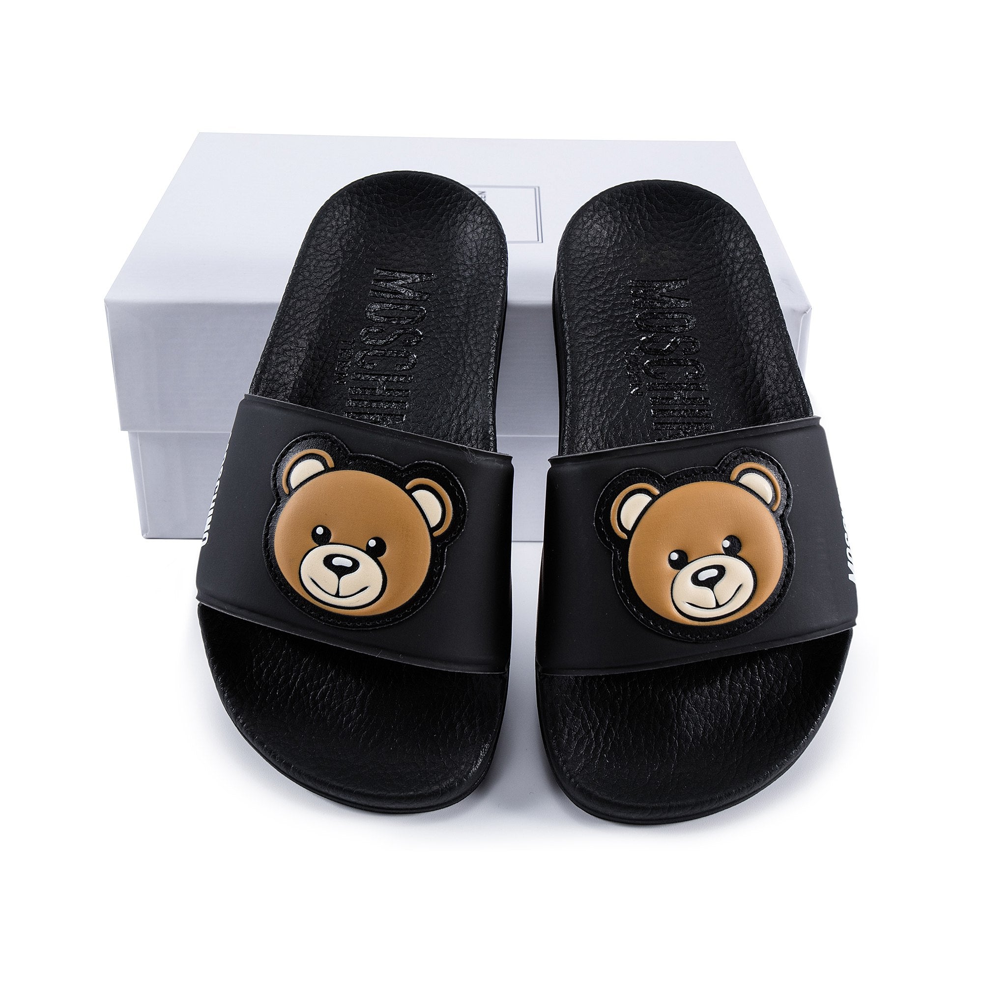 Boys & Girls Black Patch Teddy Slides