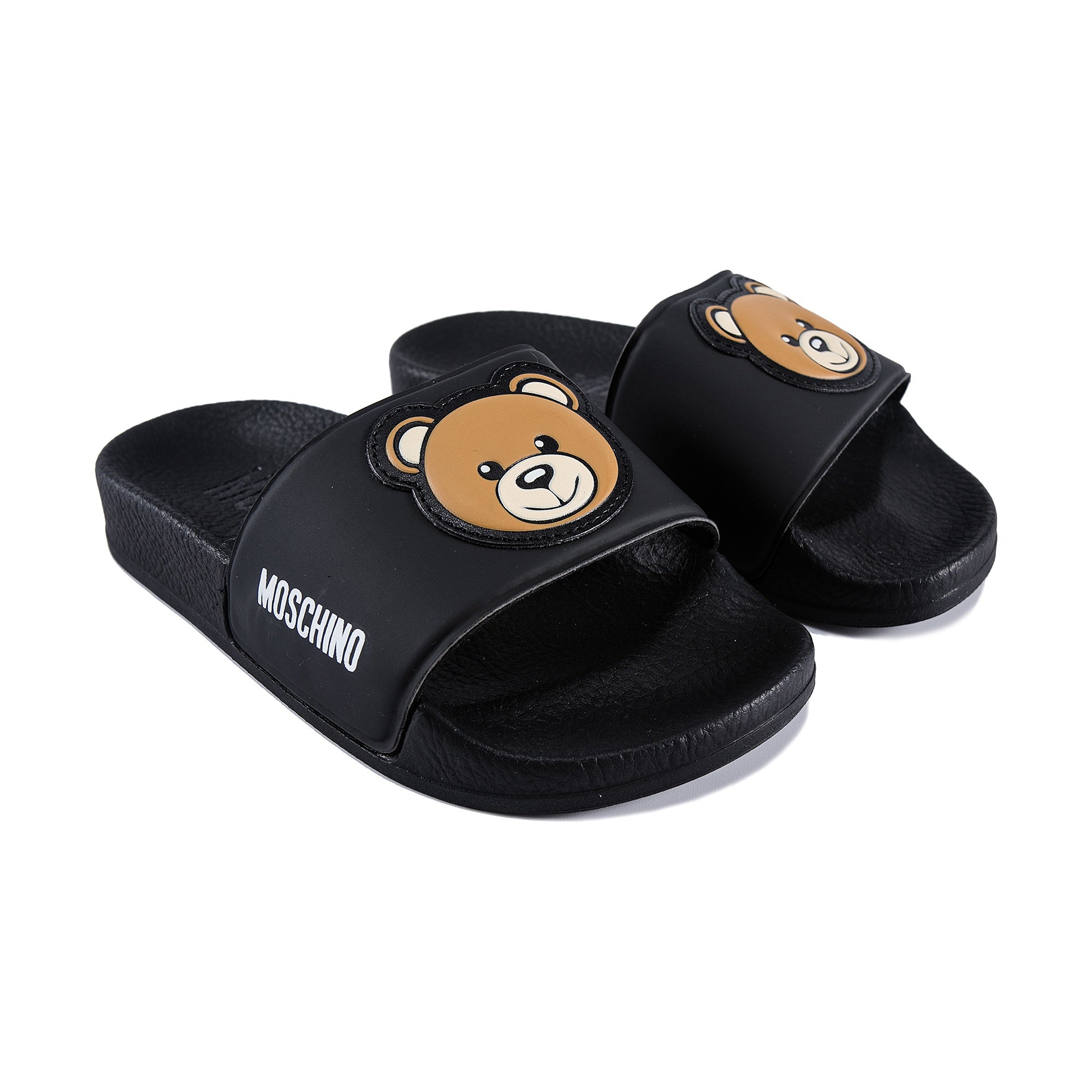 Boys & Girls Black Patch Teddy Slides