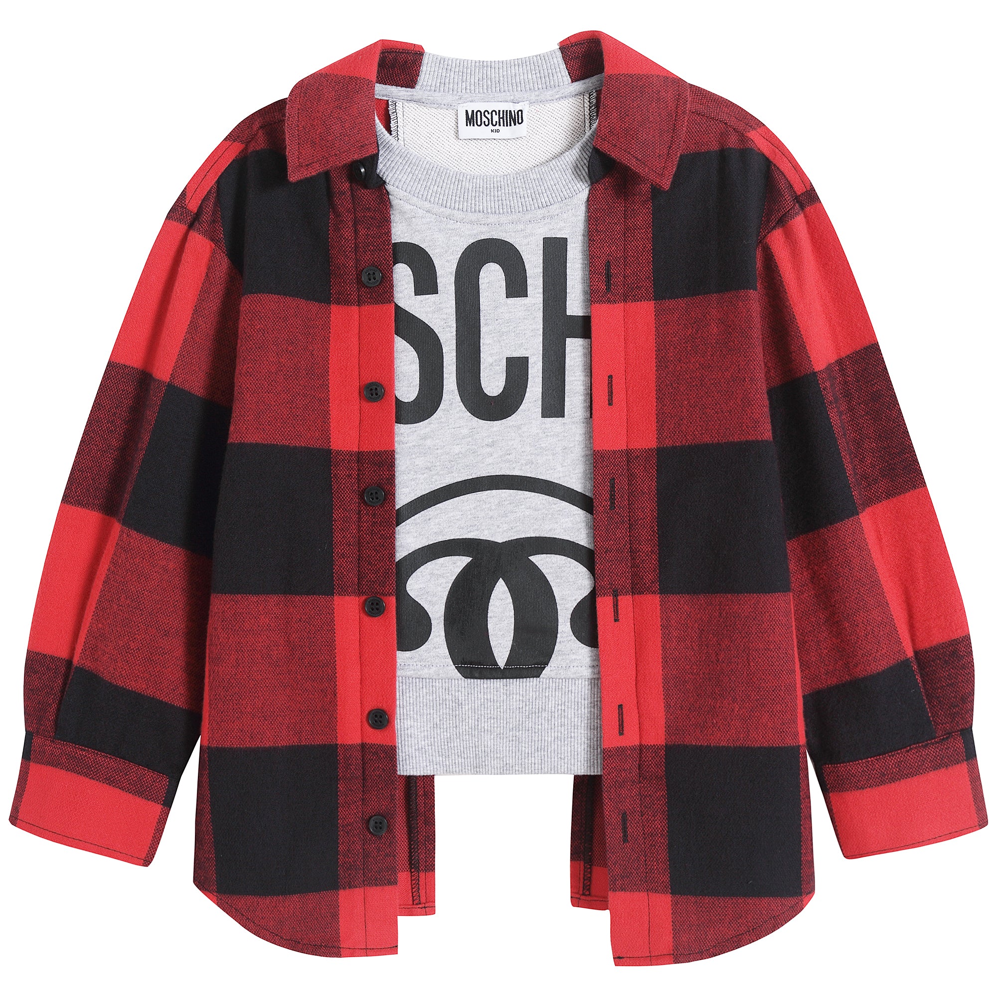 Boys & Girls Red Check Cotton Sweatshirt