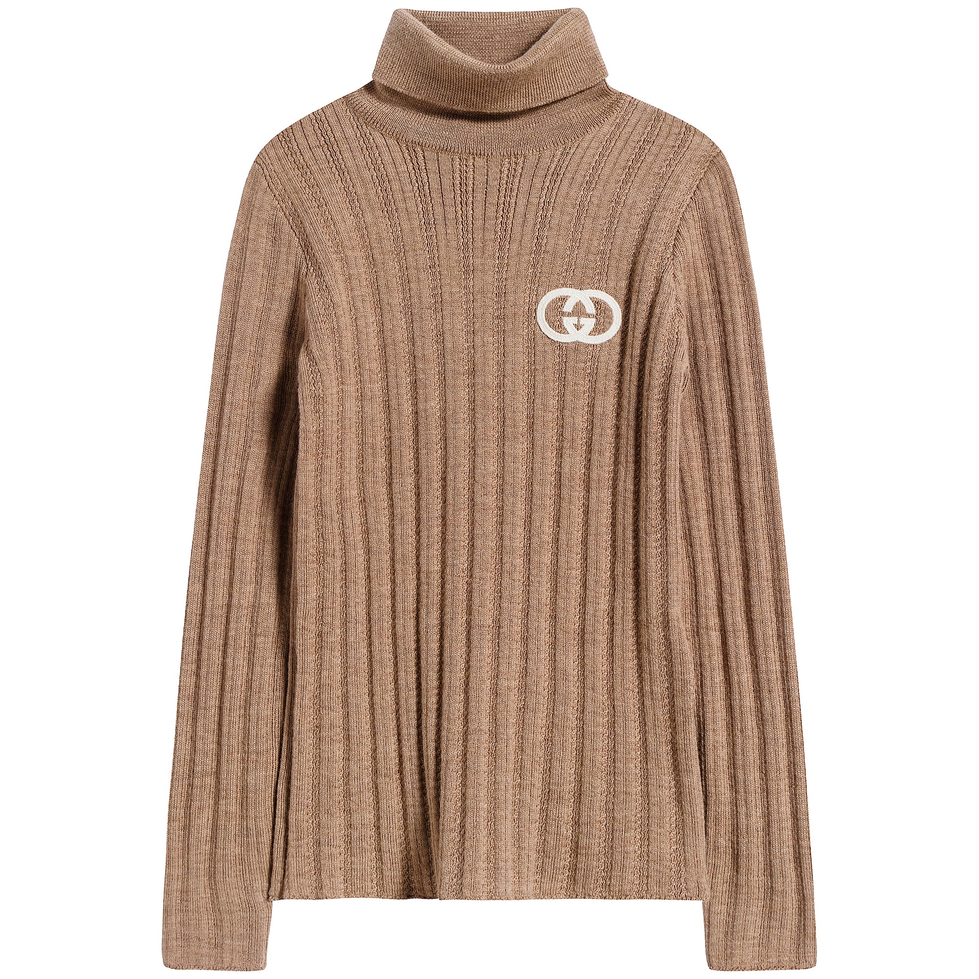 Boys & Girls Camel GG Knit Wool Turtleneck