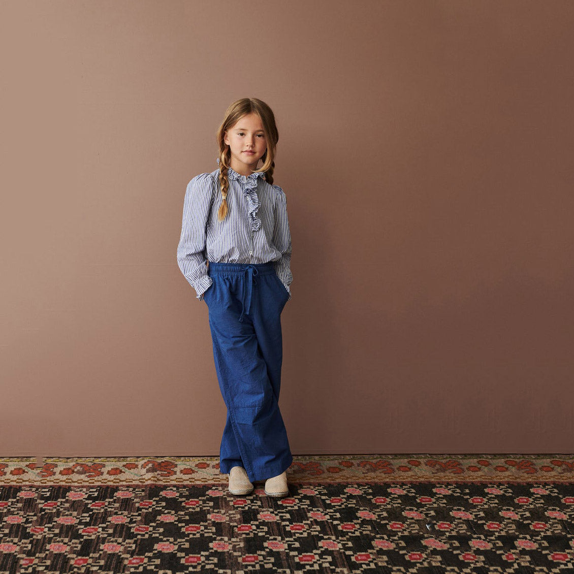 Girls Blue Stripes Cotton Shirt