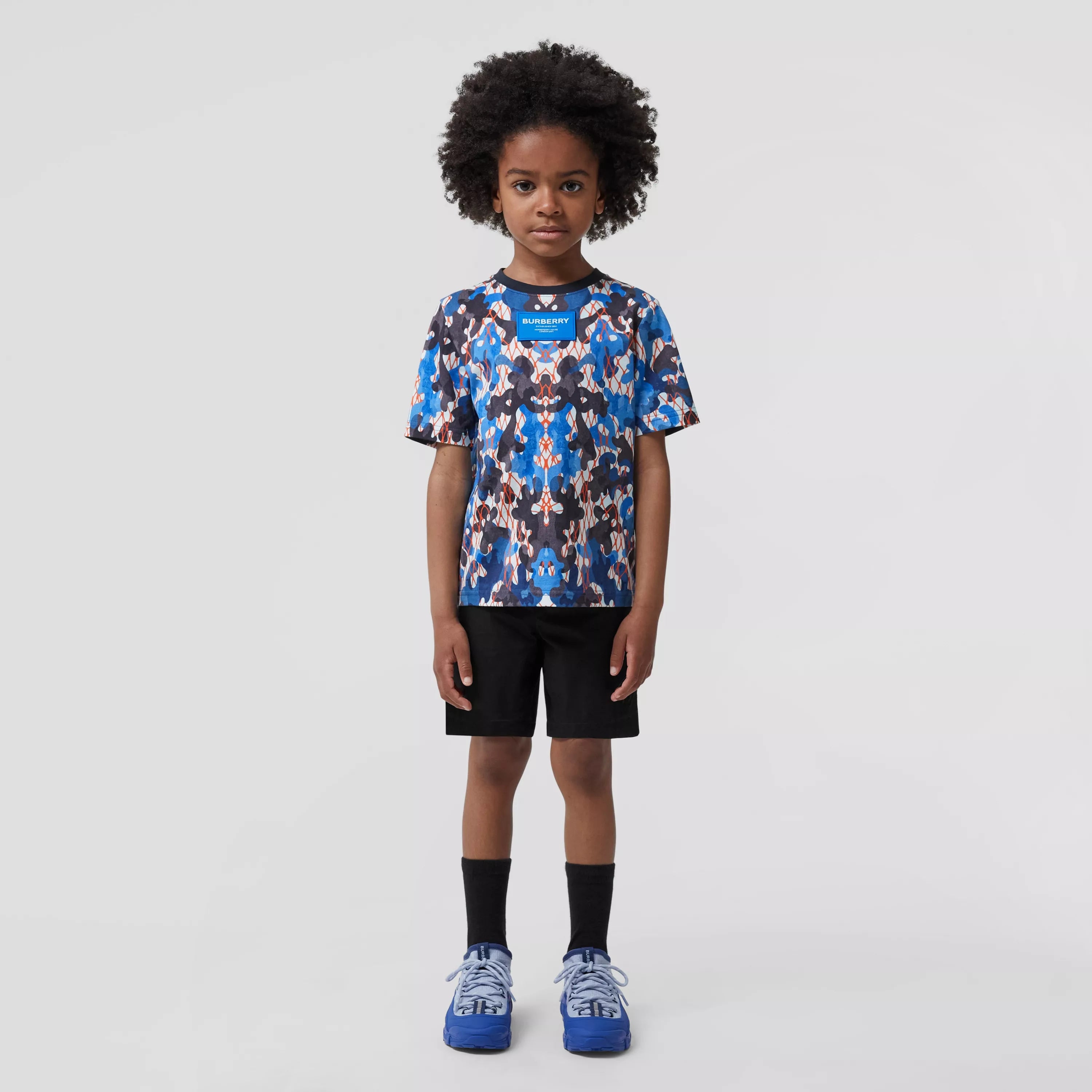 Boys Blue Printed Cotton T-Shirt