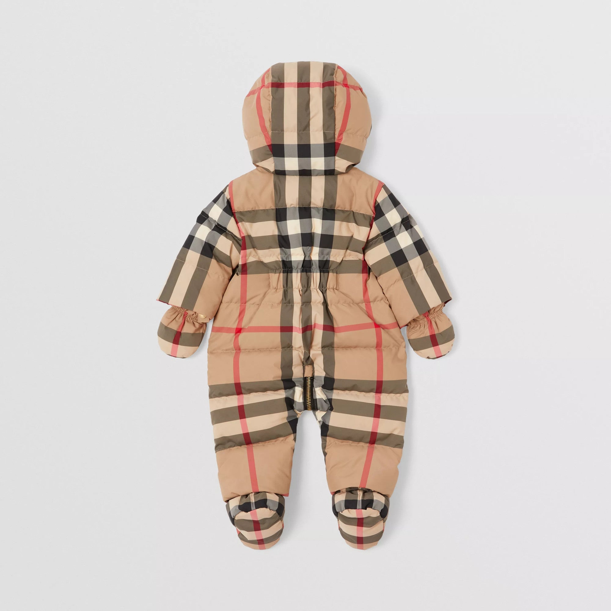 Baby Boys & Girls Beige Check Padded Down Babysuit