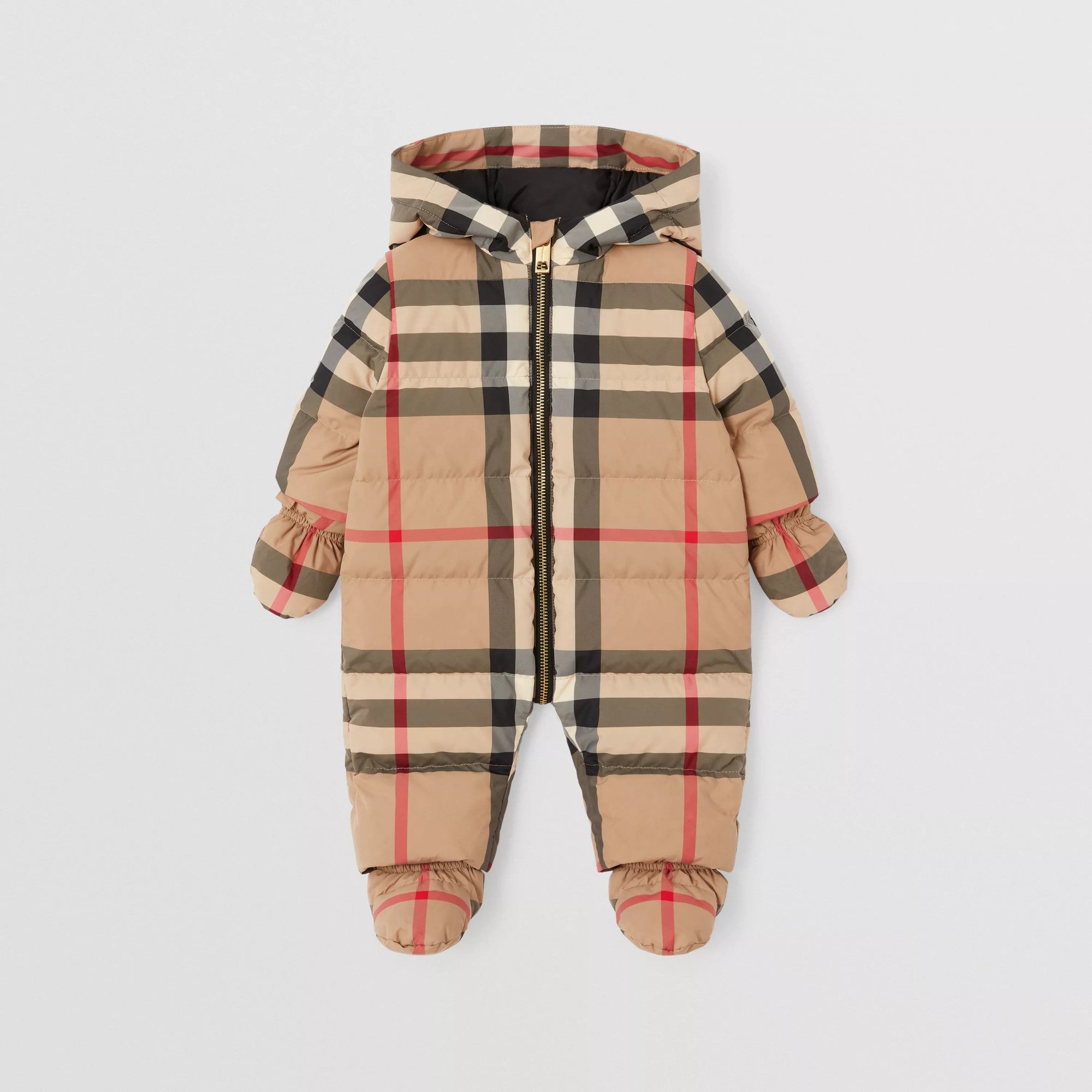 Baby Boys & Girls Beige Check Padded Down Babysuit