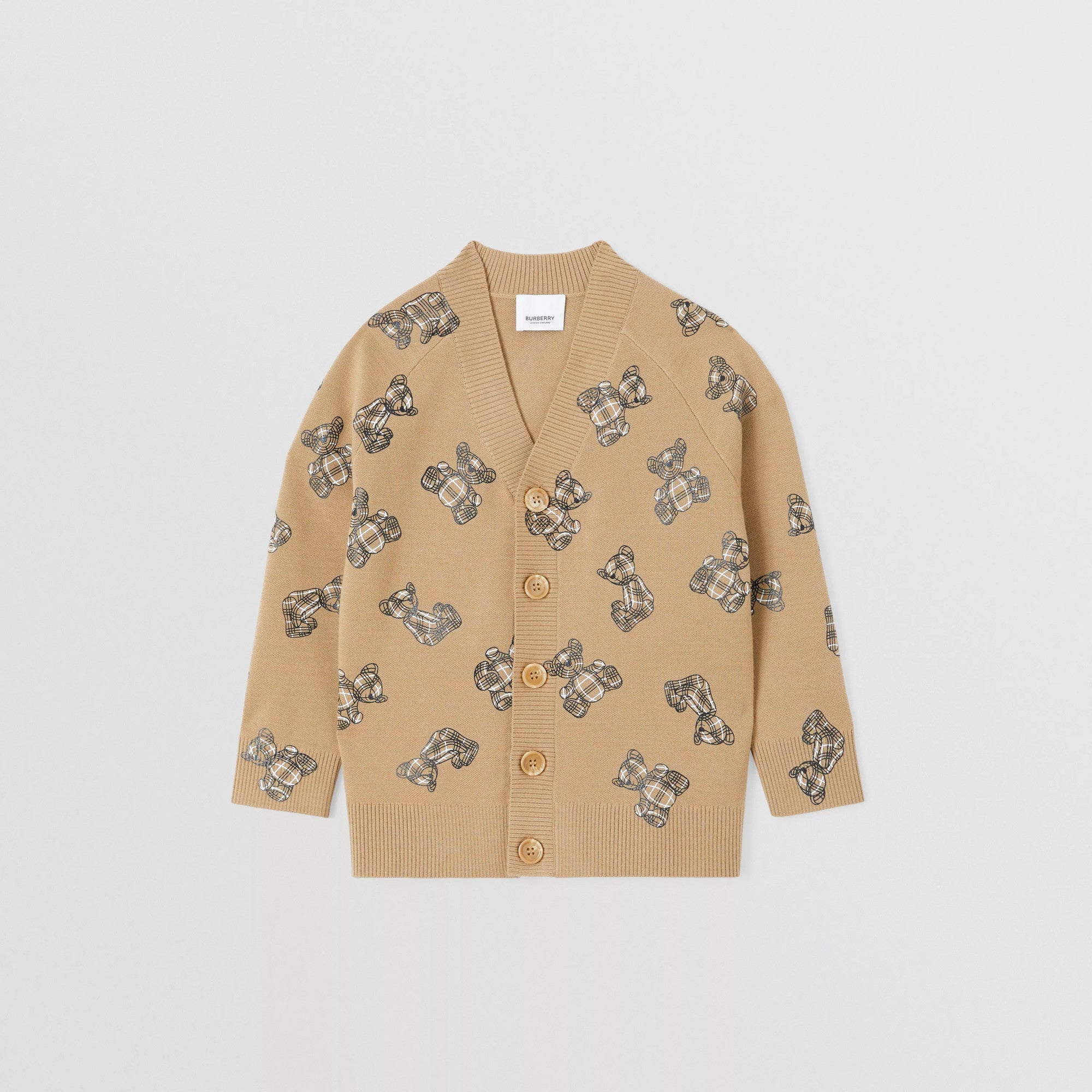 Boys Beige Printed Wool Cardigan