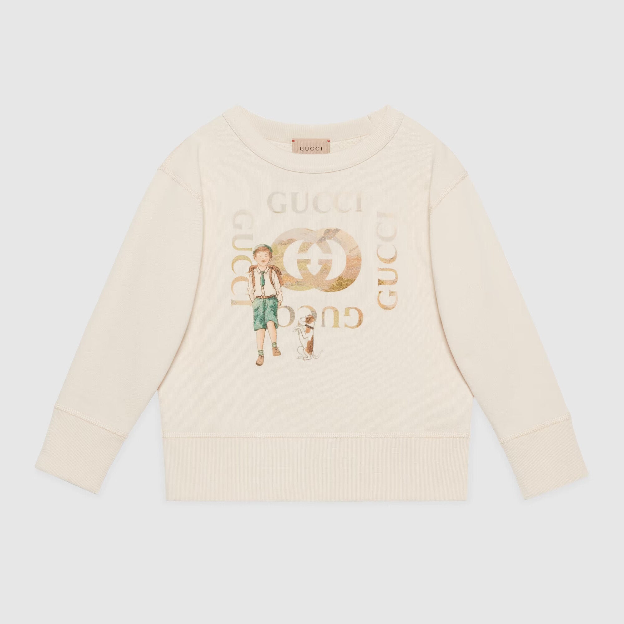 Boys White Printed Cotton Sweatshirt