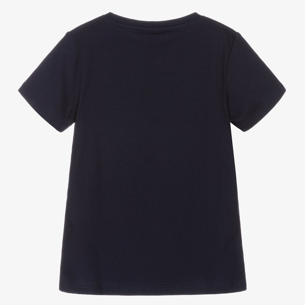 Boys Navy Logo Cotton T-Shirt