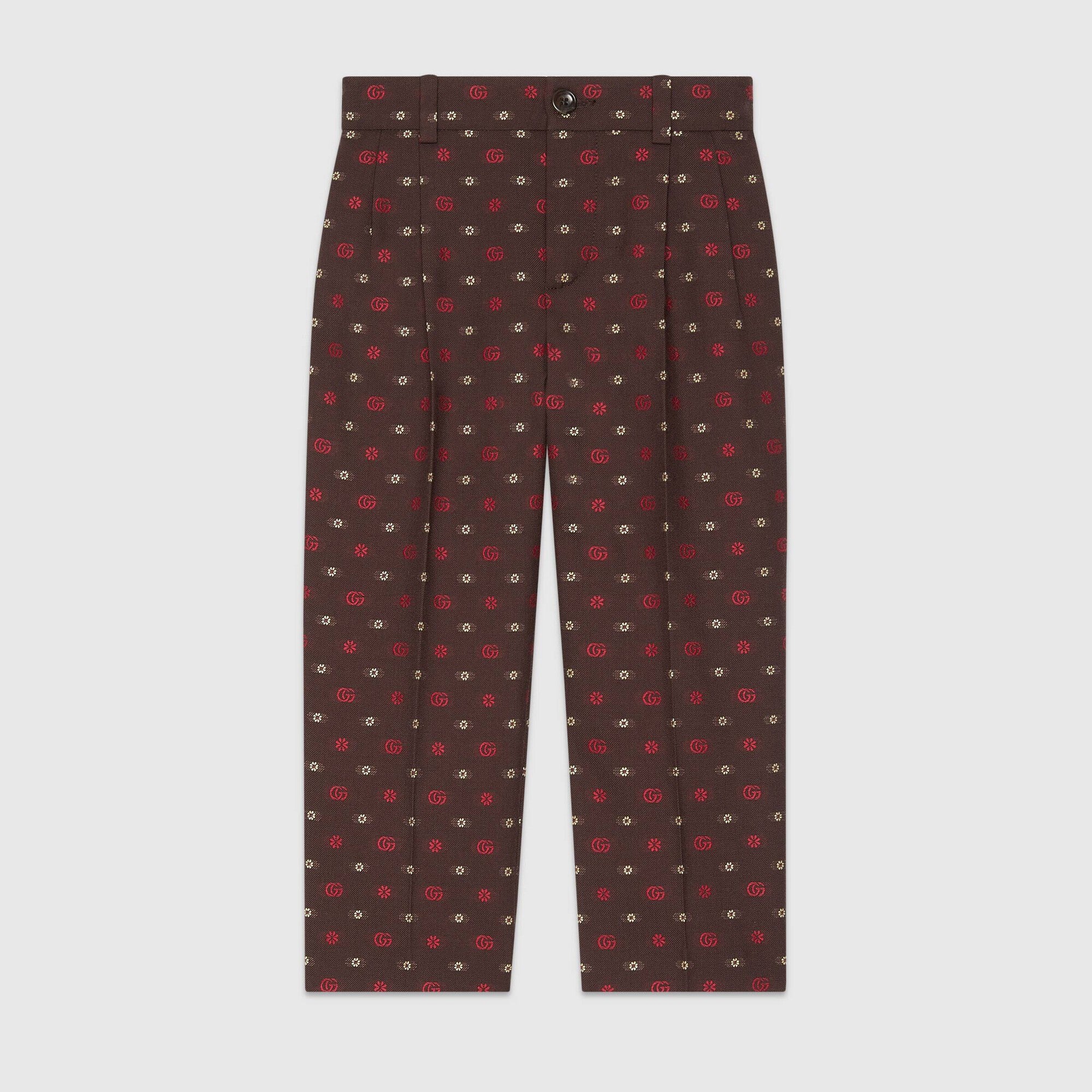 Boys Brown Embroidered Logo Wool Trousers