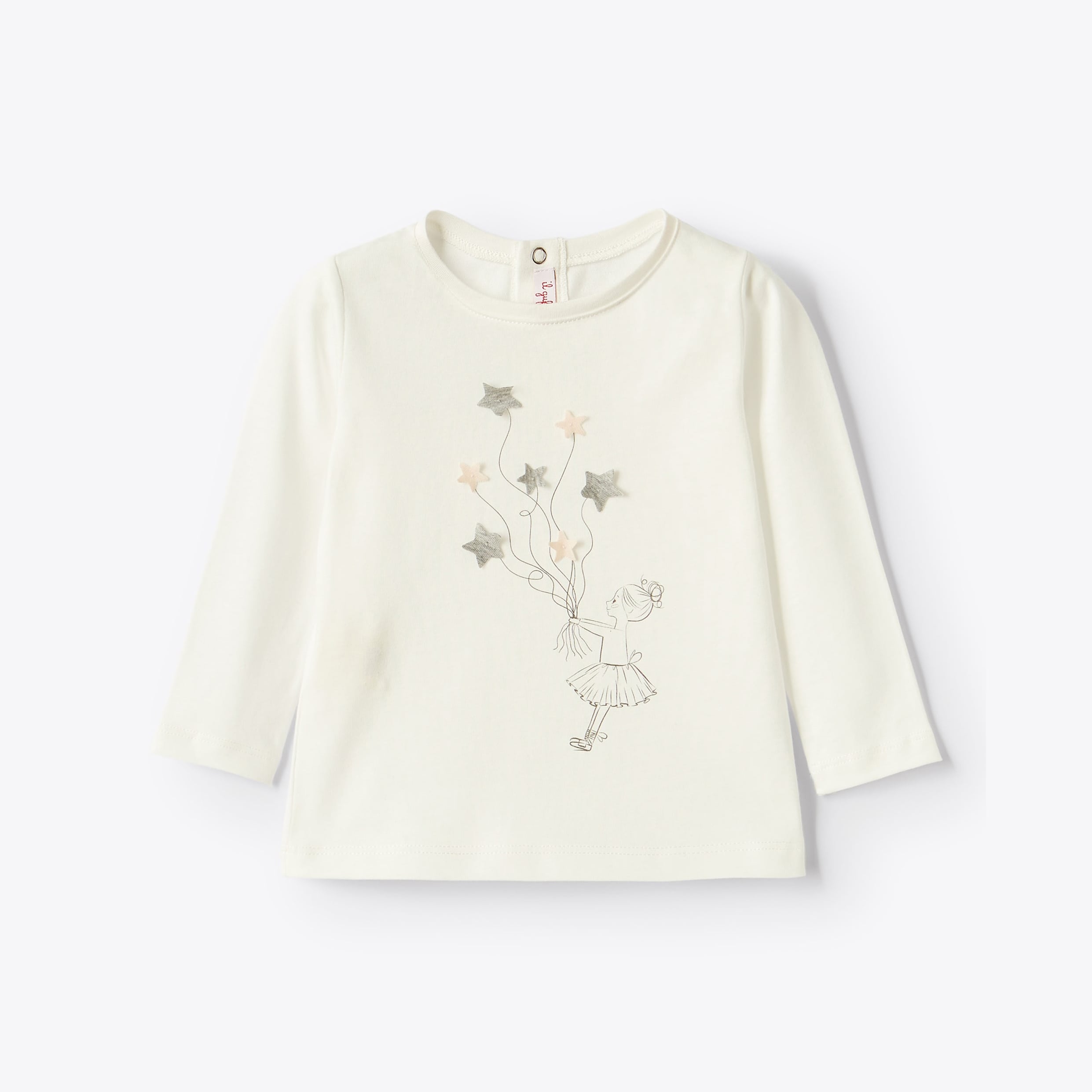 Baby Girls White Printed Cotton T-Shirt