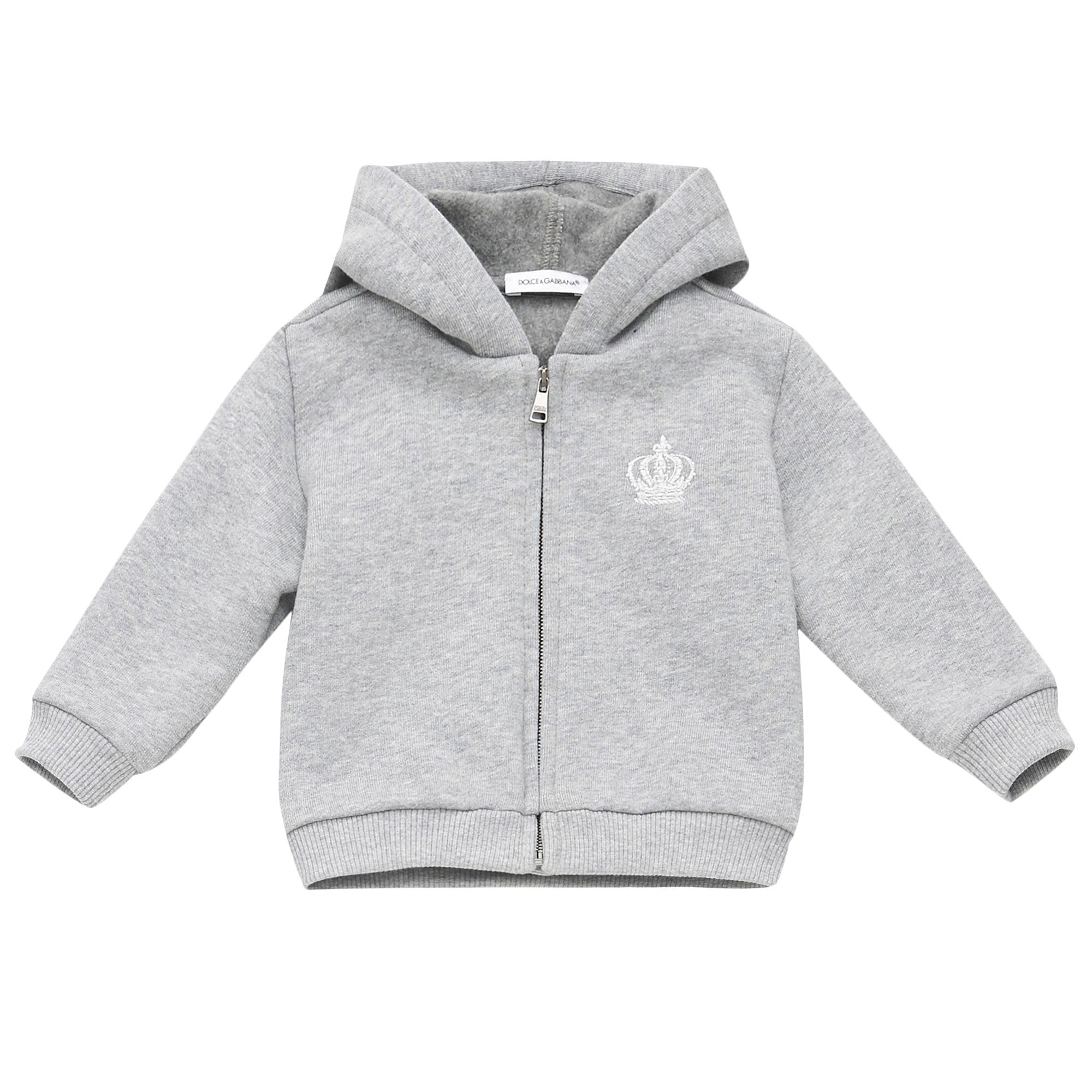 Baby Boys Grey Cotton Hooded Zip-Up Top - CÉMAROSE | Children's Fashion Store - 1