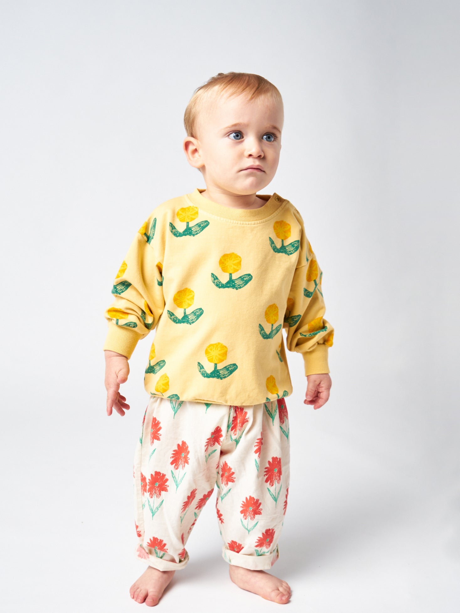 Baby Boys & Girls Yellow Flower Cotton Sweatshirt