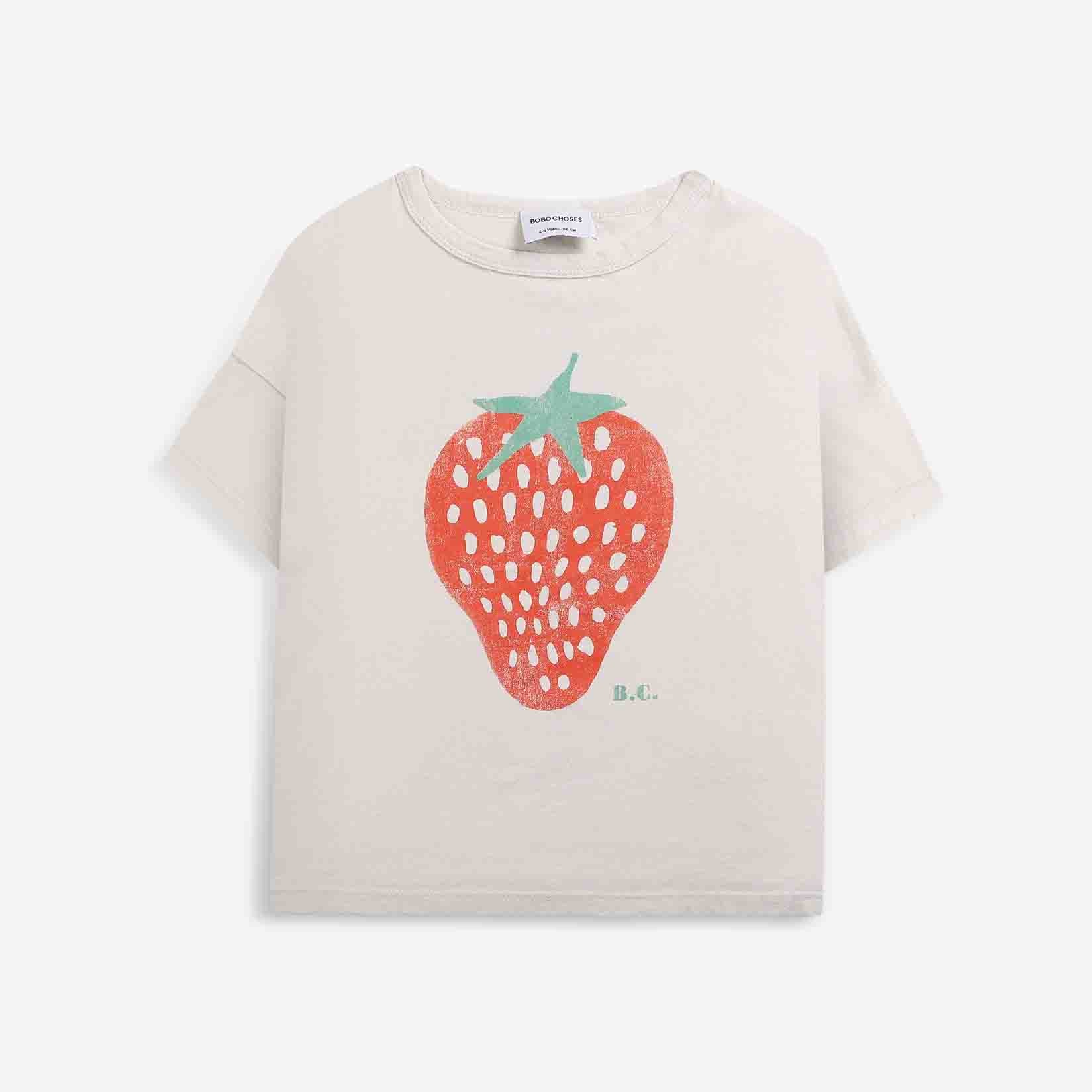 Boys & Girls White Strawberry Cotton T-Shirt