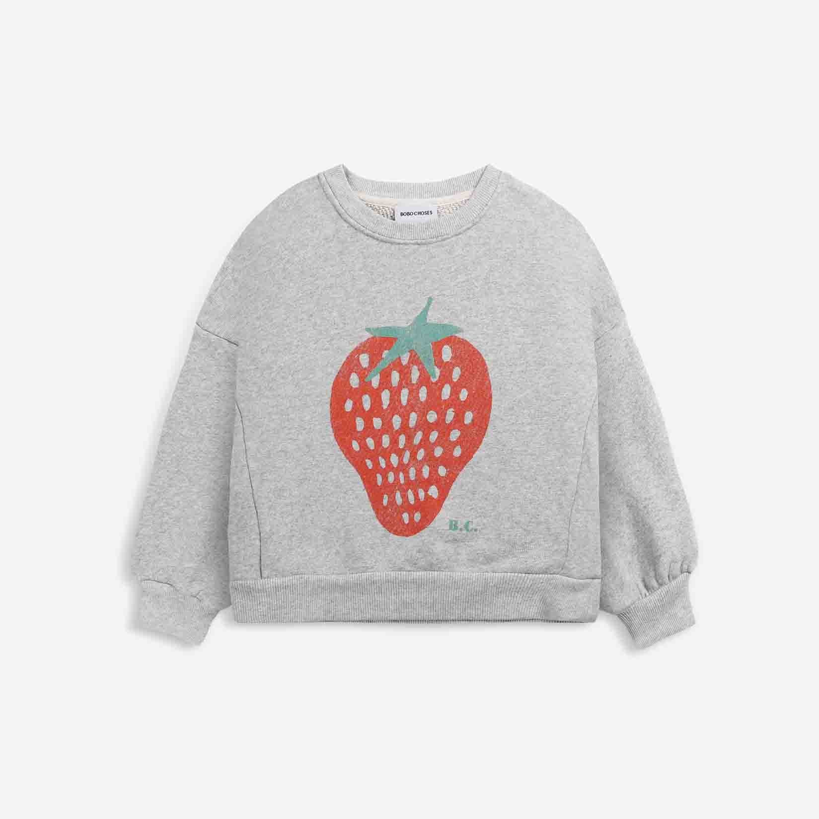 Boys & Girls Grey Strawberry Cotton Sweatshirt