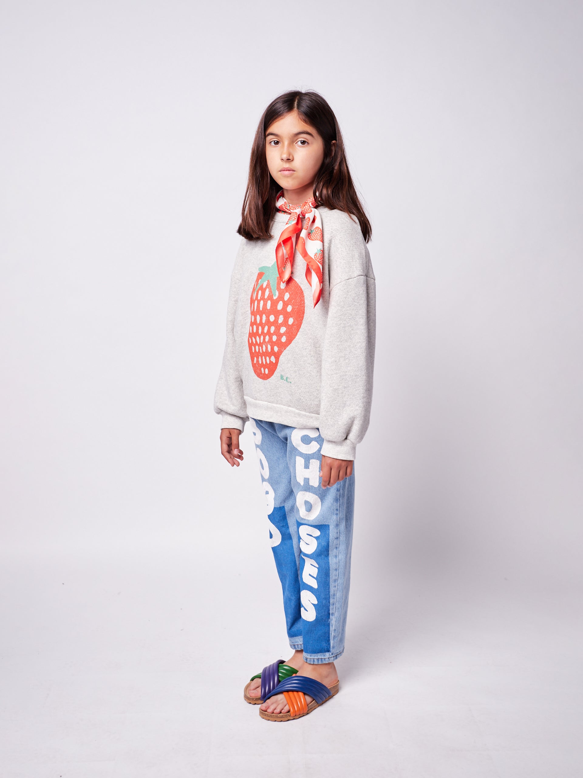 Boys & Girls Grey Strawberry Cotton Sweatshirt