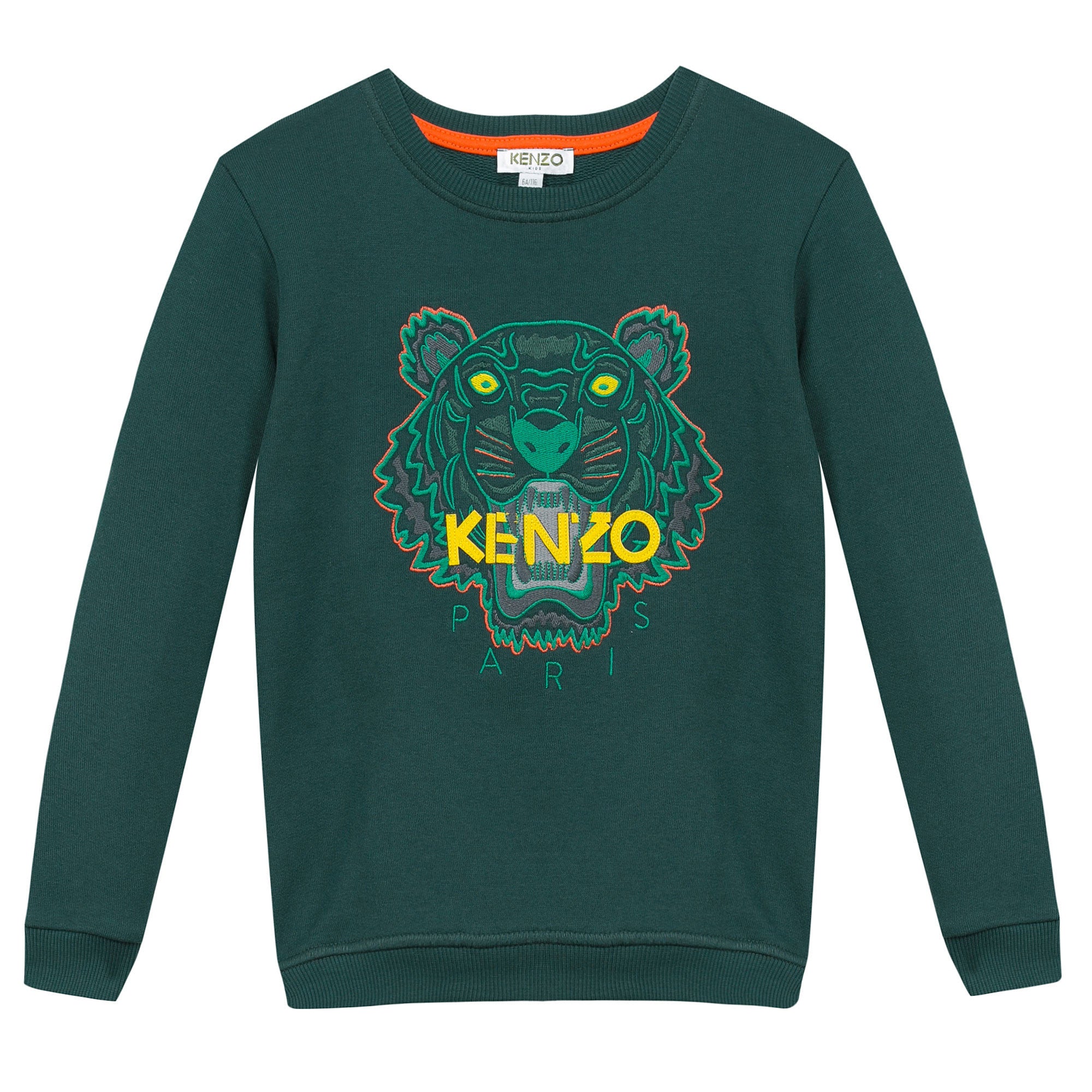 Boys Dark Green Embroidered Tiger Head Cotton Sweatshirt - CÉMAROSE | Children's Fashion Store