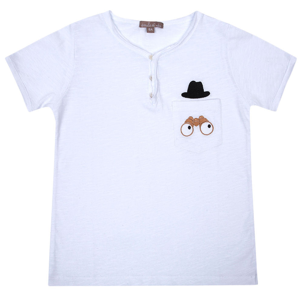 Boys White Cotton T-shirt With Telescope