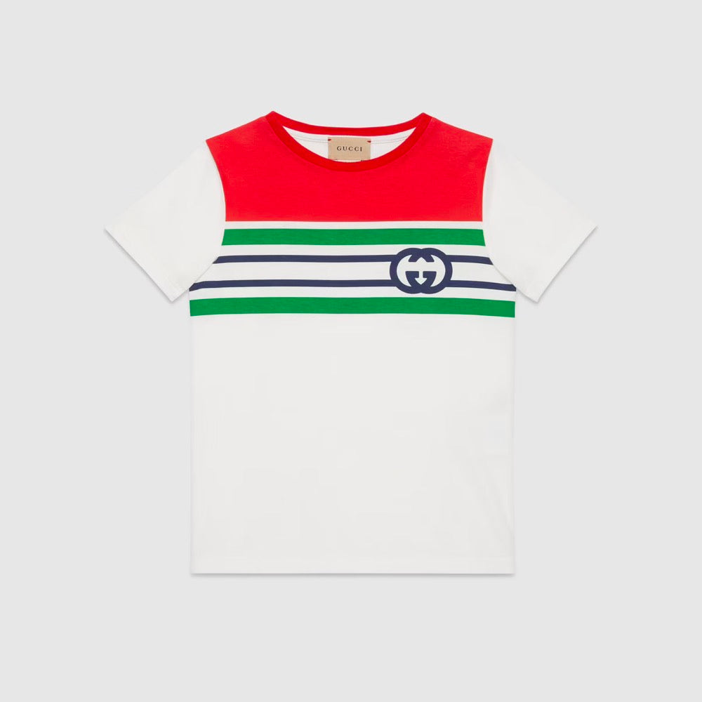 Boys & Girls White Stripe Cotton T-Shirt