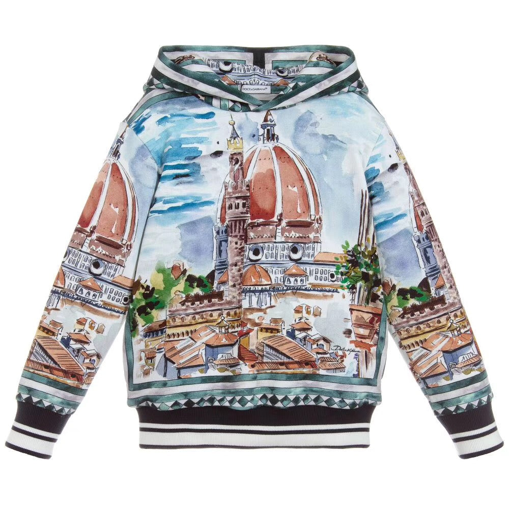 Boys Firenze Multicolor Cotton Hooded Sweatshirt