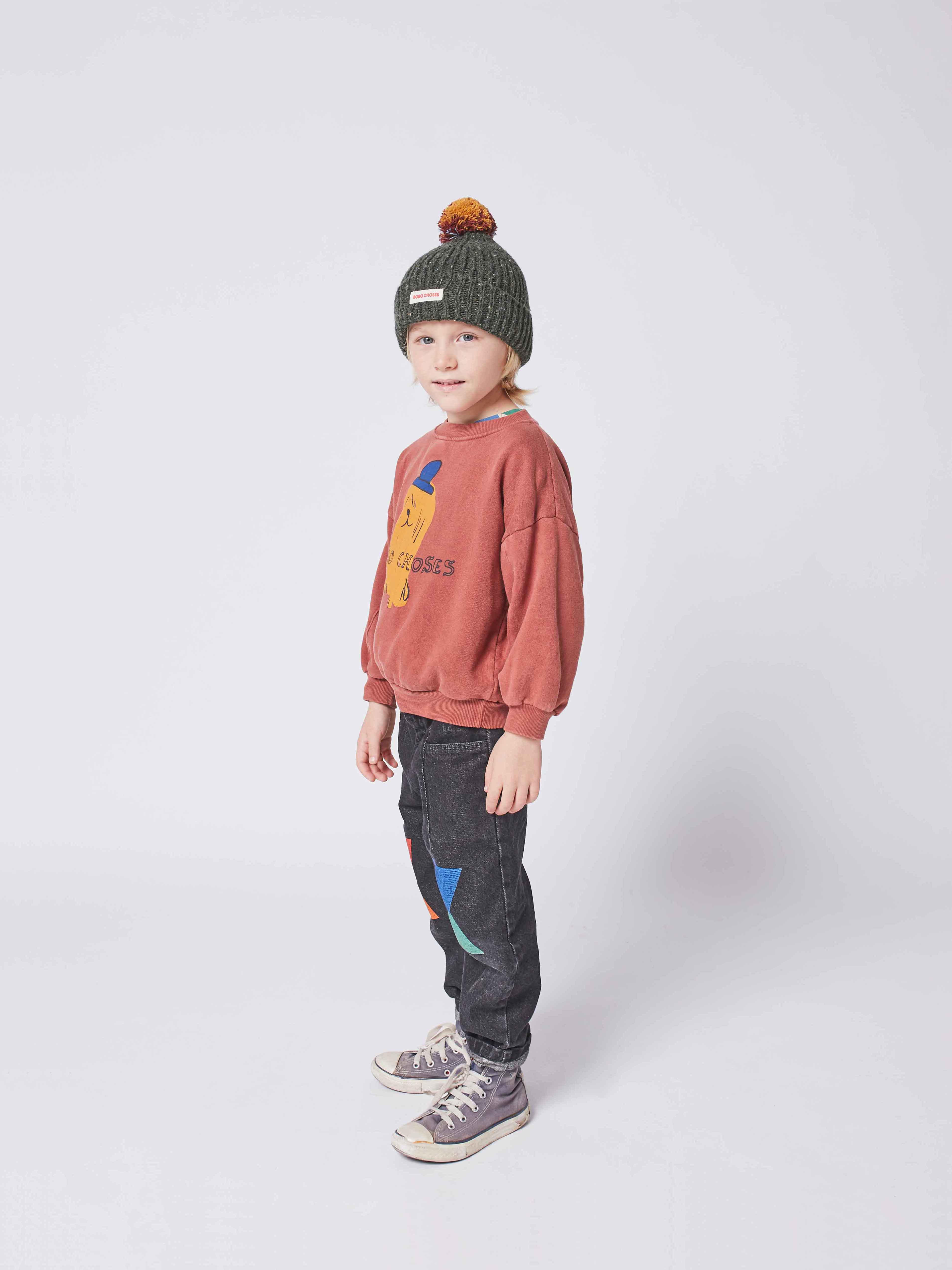 Boys & Girls Dark Red Printed Cotton Sweatshirt