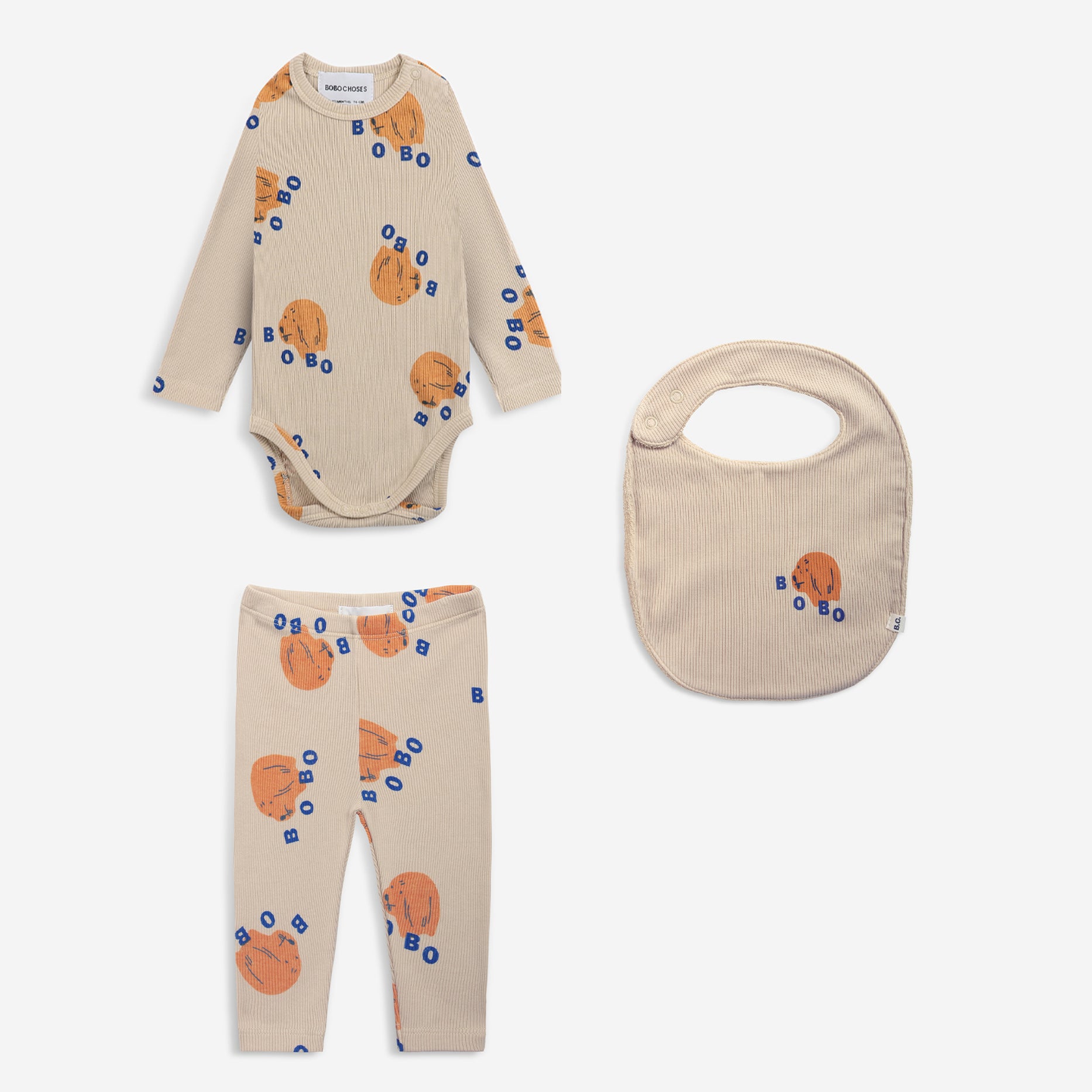 Baby Boys & Girls Beige Printed Cotton Babysuit Set