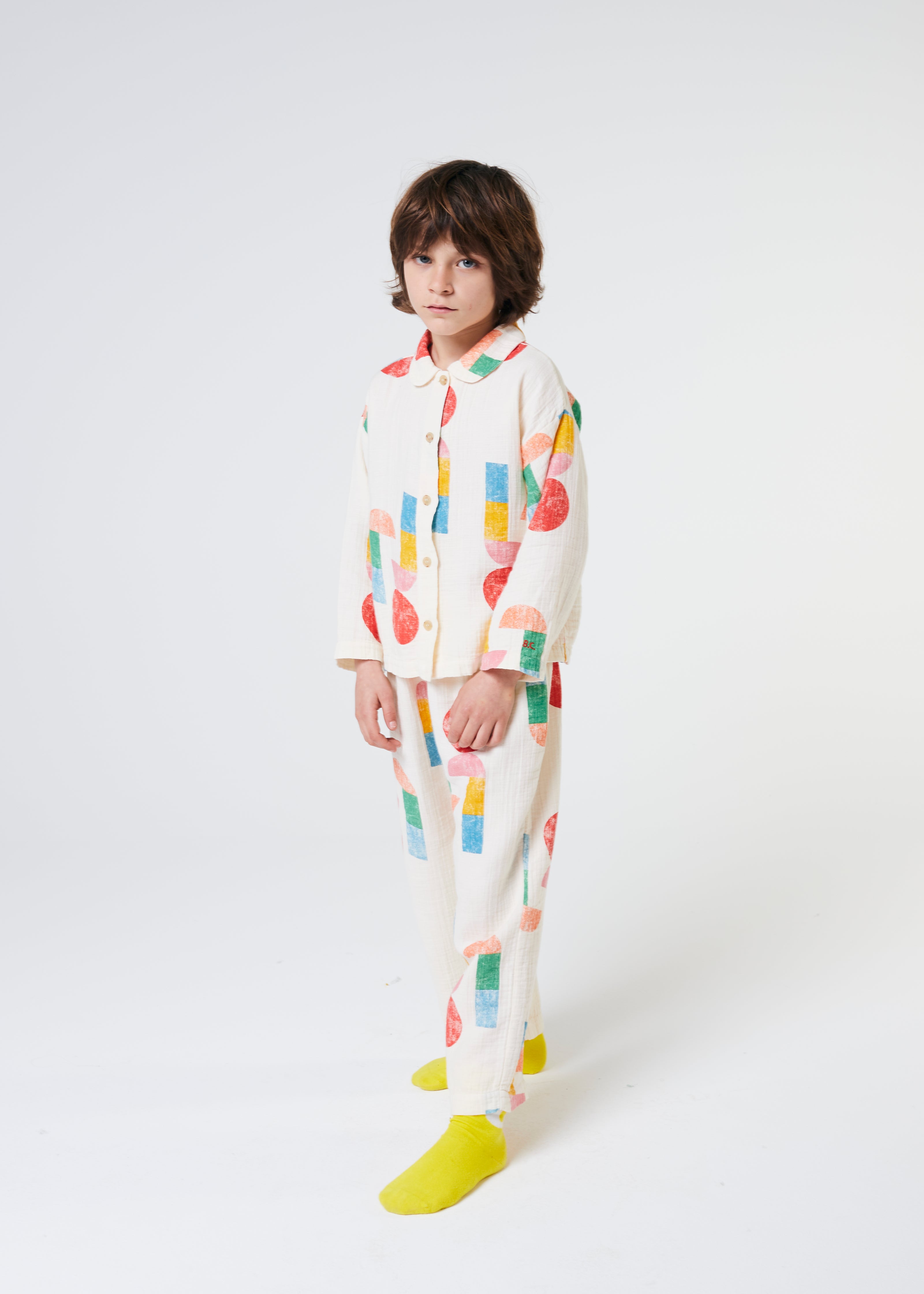 Boys & Girls White Printed Cotton Nightwear Set