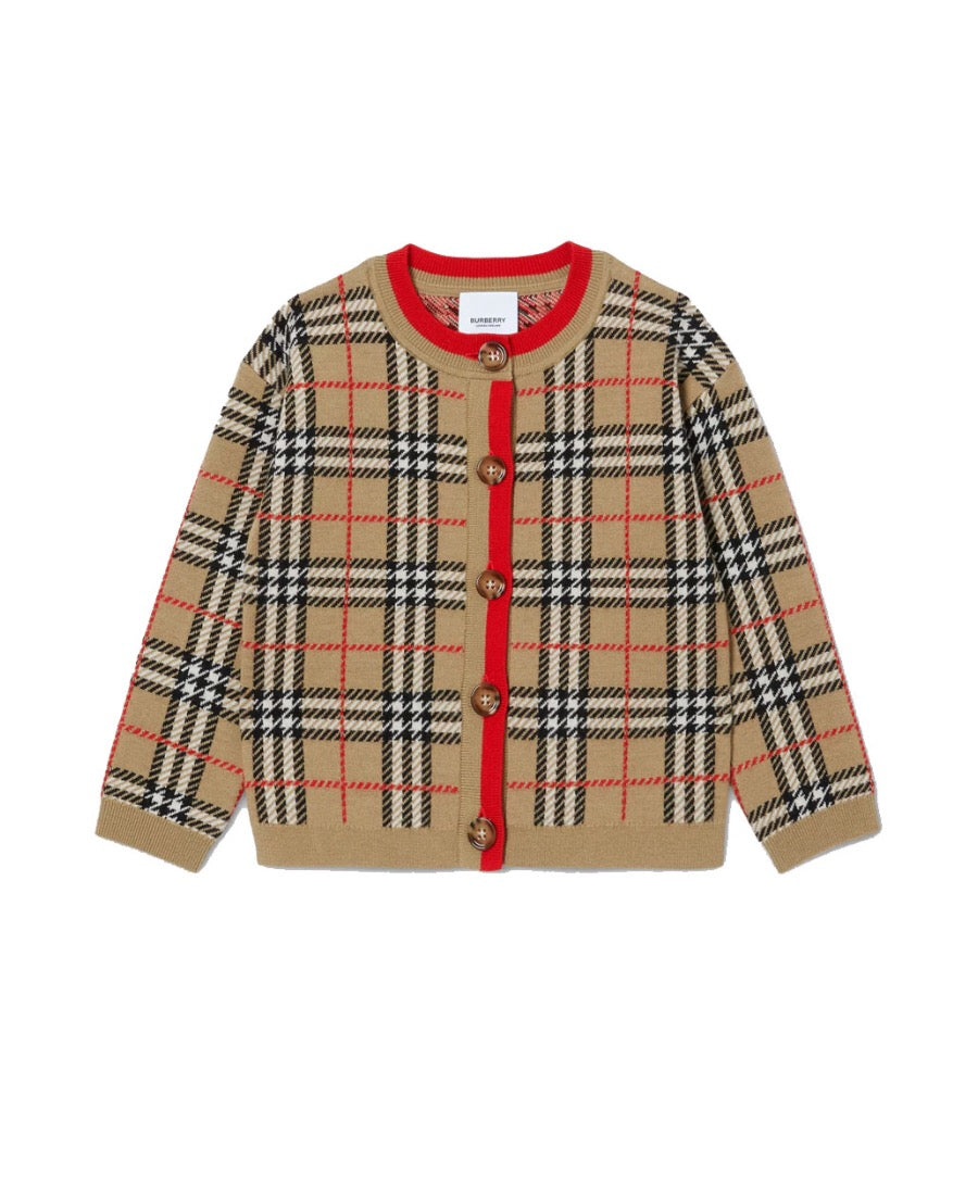 Boys & Girls Archive Beige Check Cardigan