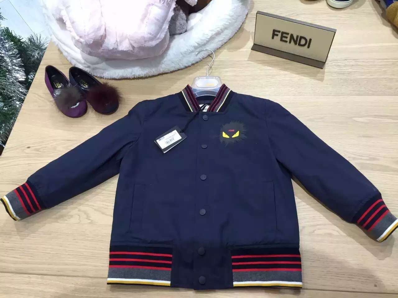 Boys Navy Blue Monster Multicolors Striped Collar Varsity Jacket - CÉMAROSE | Children's Fashion Store