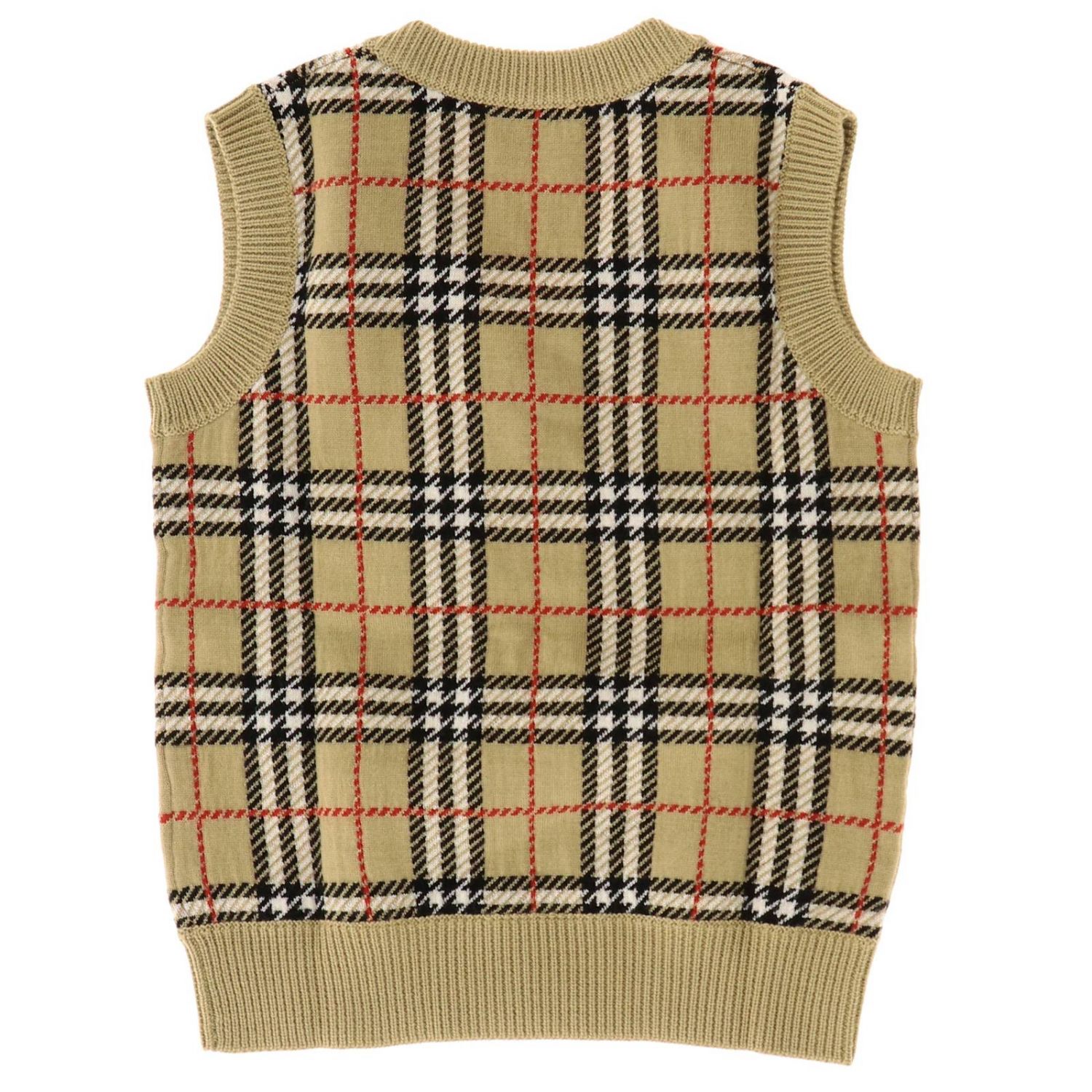 Boys Archive Beige Check Knit Vest