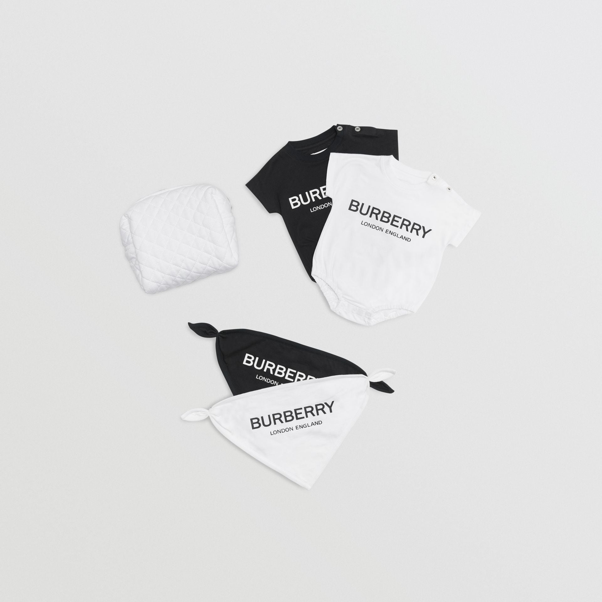 Baby Boys White & Black Cotton Babysuits