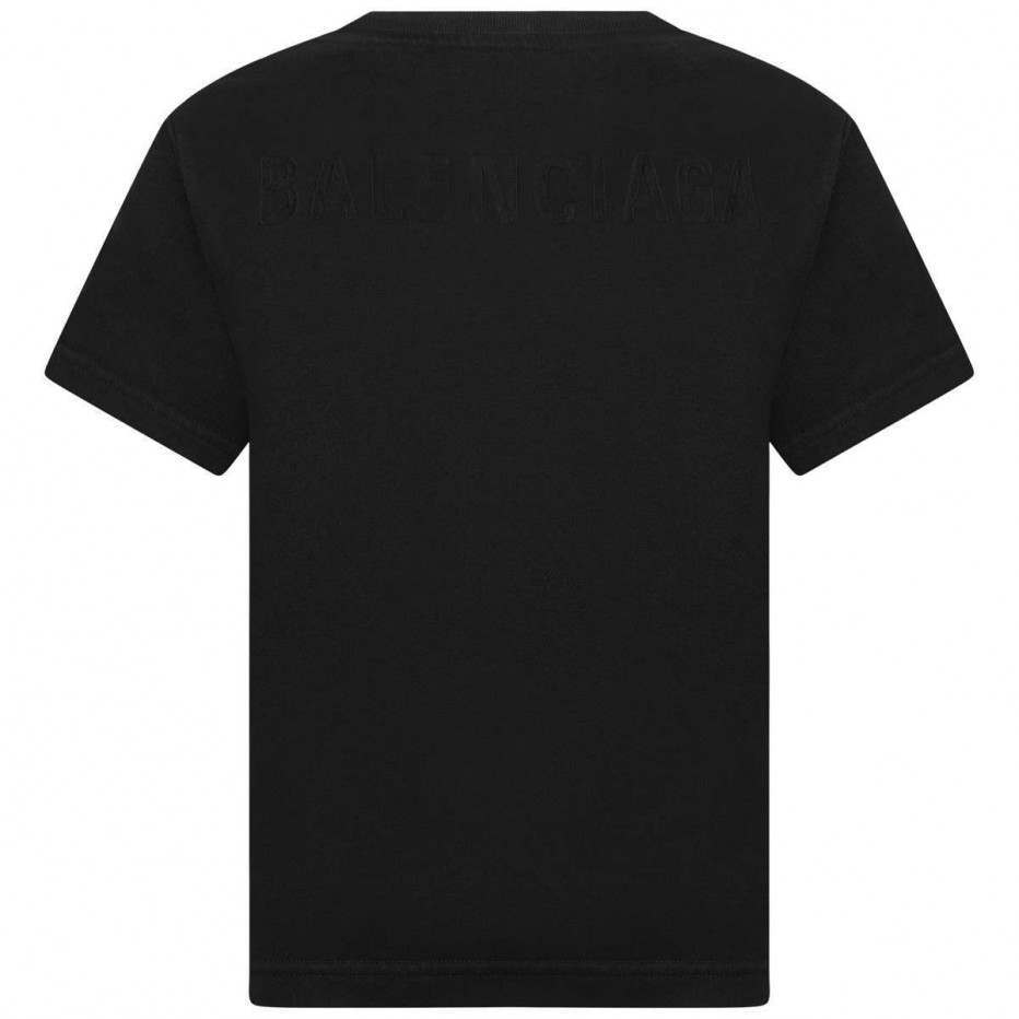 Boys Black Embroidered Cotton T-shirt