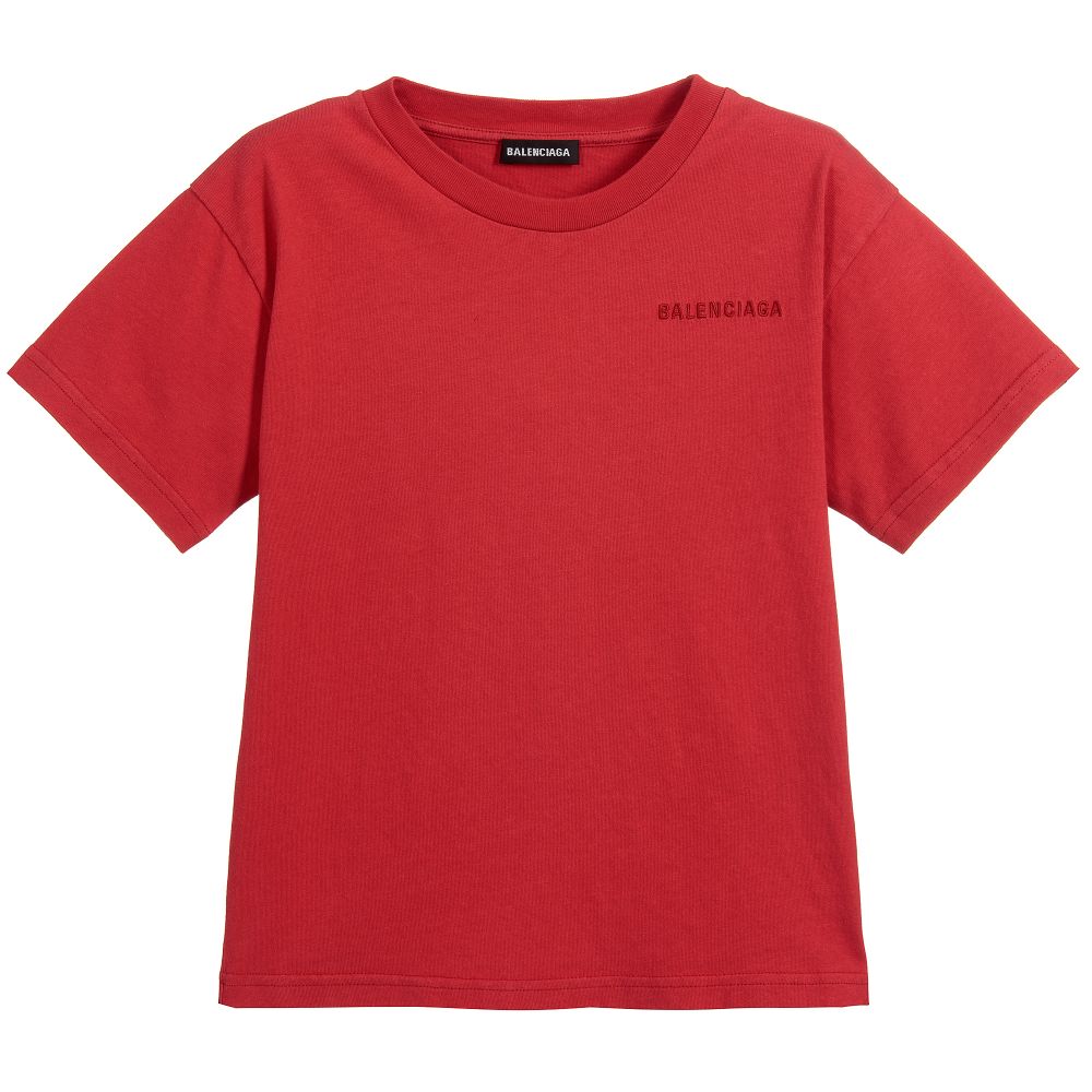 Boys & Girls Tomato Red Embroidered Cotton T-shirt