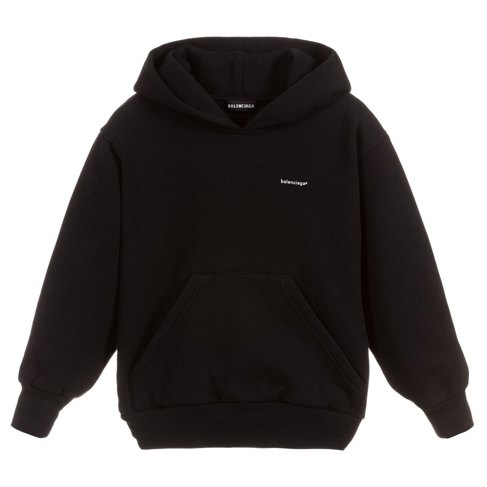 Boys & Girls Black Hooded Logo Cotton Sweater