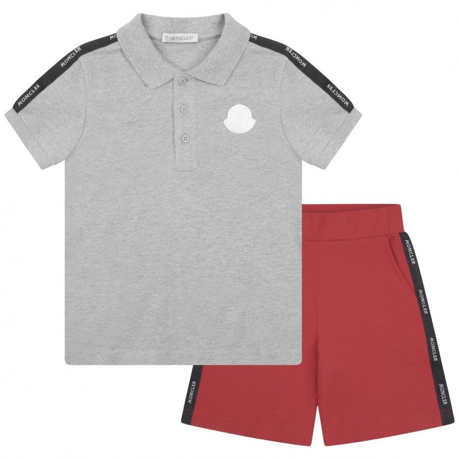 Boys Gray & Red Polo Sets