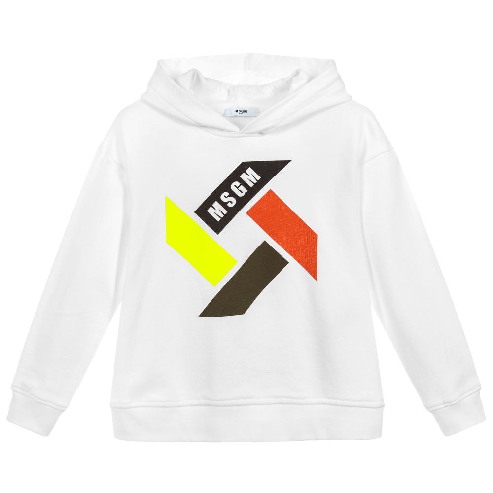 Boys White Hooded Cotton Sweatshirt