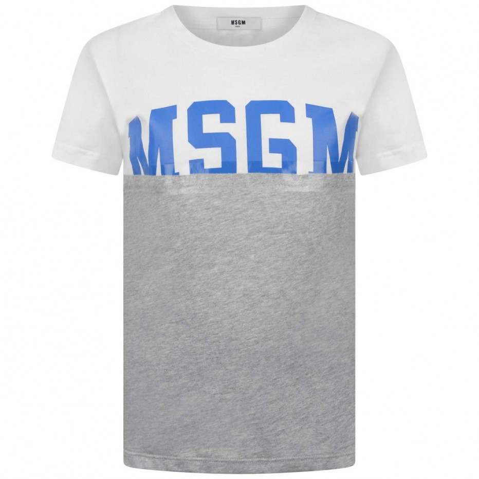 Boys White & Grey Logo Cotton T-shirt