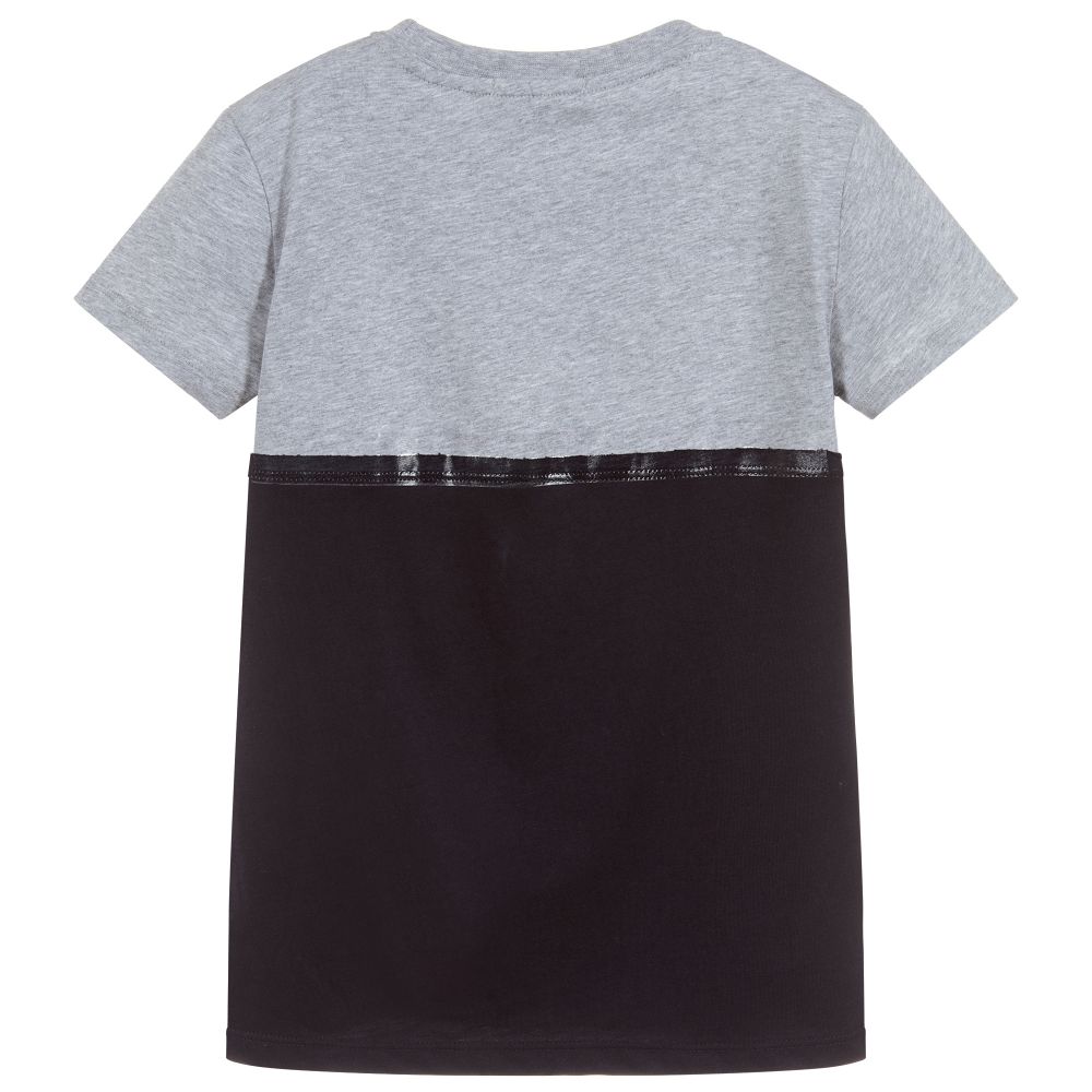 Boys Grey & Blue Logo Cotton T-shirt