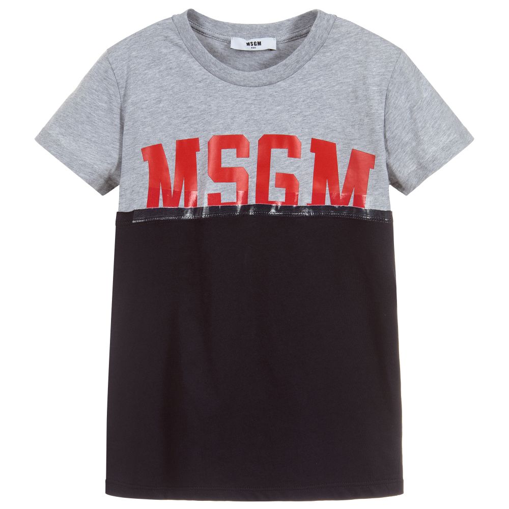 Boys Grey & Blue Logo Cotton T-shirt