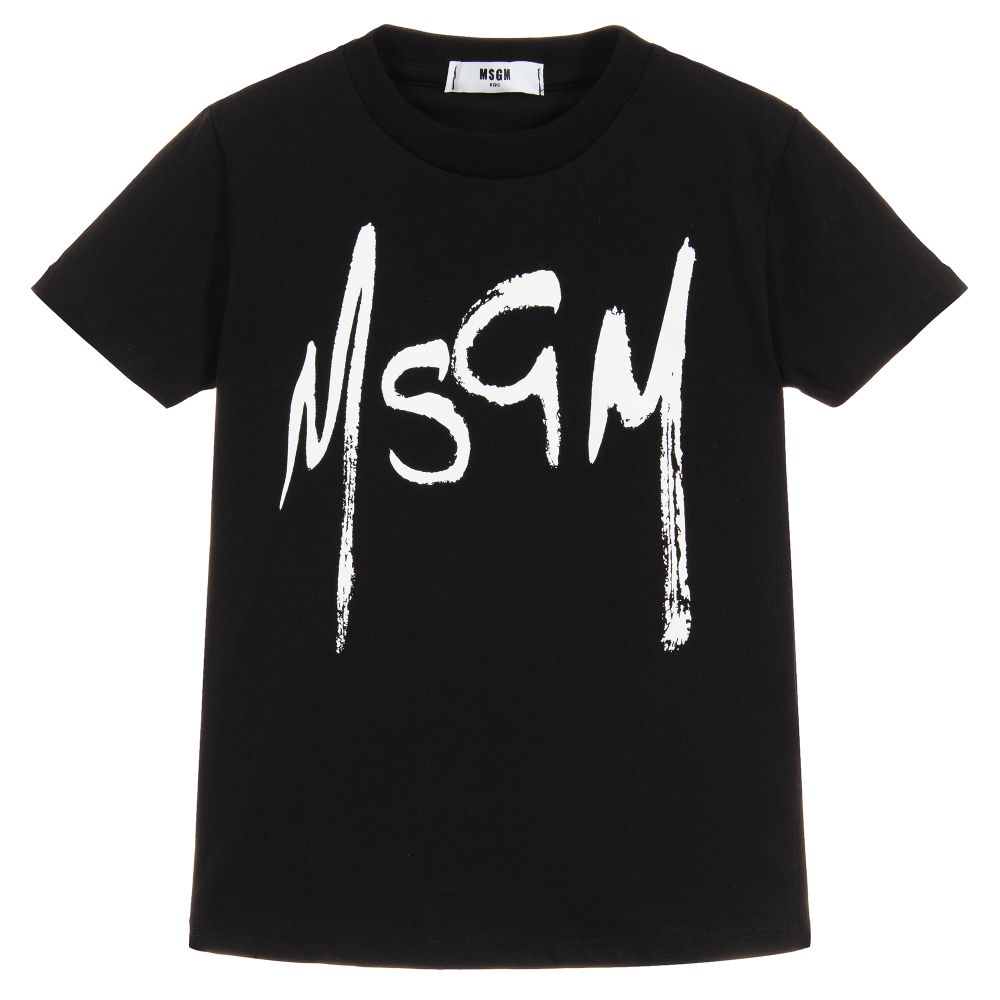 Boys & Girls Black Logo Cotton T-shirt