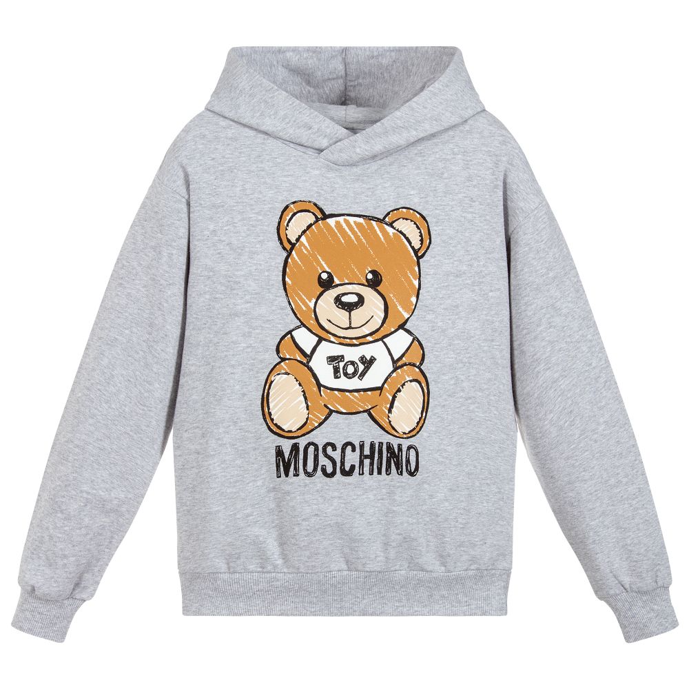 Boys & Girls Grey Teddy Hooded Cotton Sweatshirt