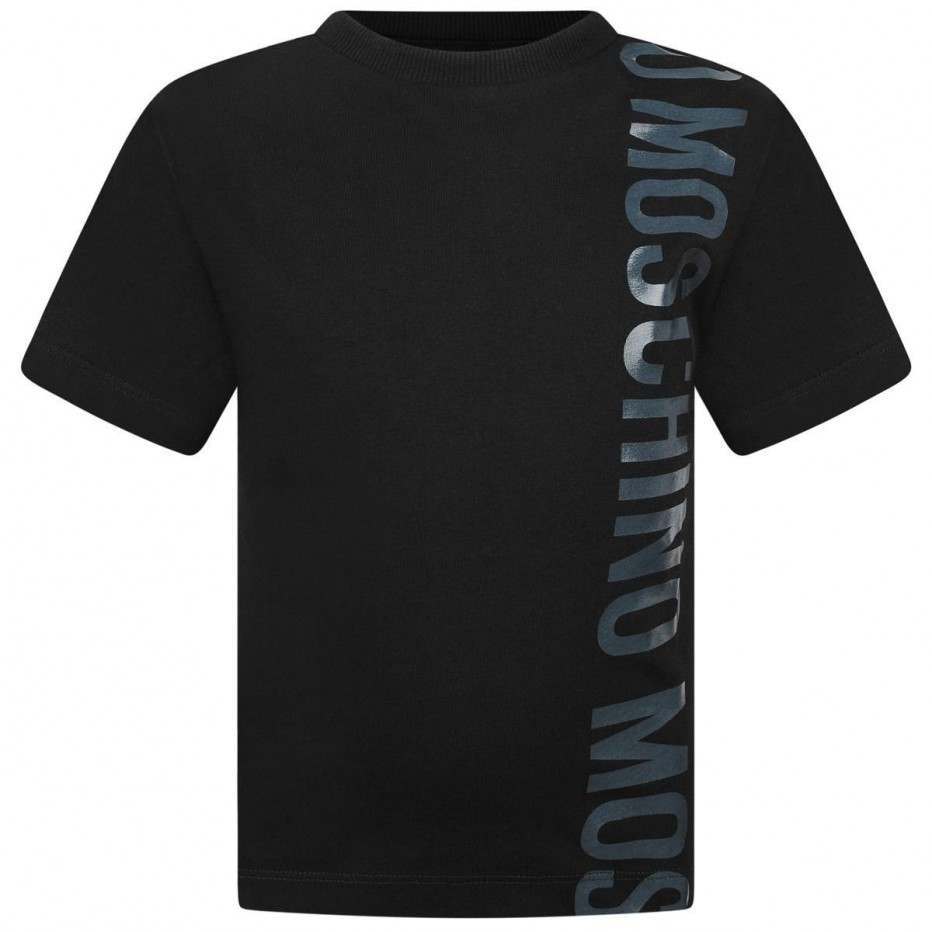 Boys Black Logo Cotton T-shirt