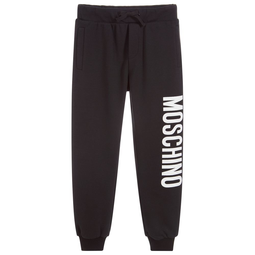 Boys Black Logo Cotton Trousers