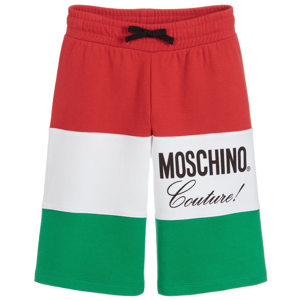 Boys Red & White & Green Logo Cotton Shorts