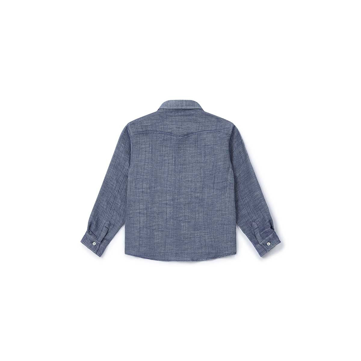 Boys Dark Blue Long Sleeves Cotton Shirt