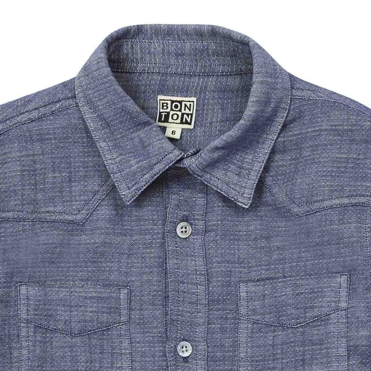 Boys Dark Blue Long Sleeves Cotton Shirt