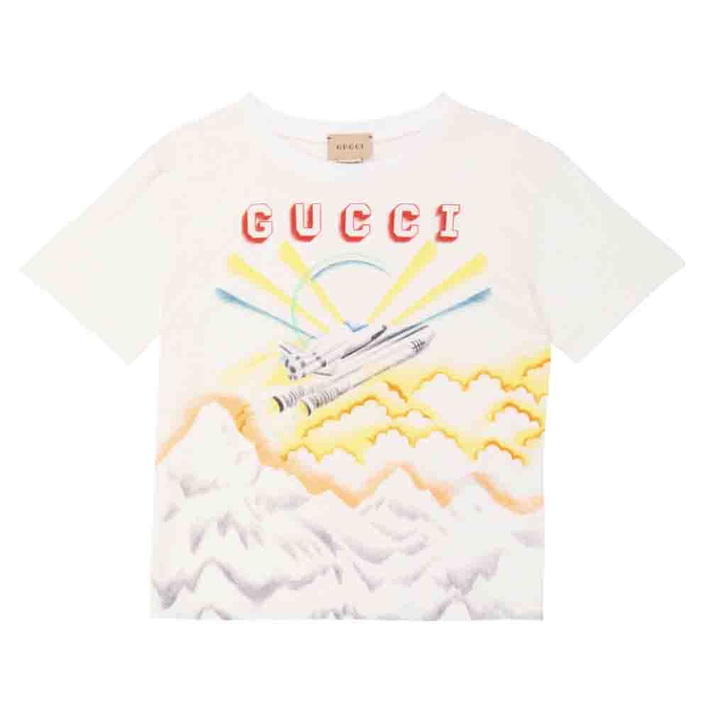 Boys & Girls White Printed Cotton T-Shirt