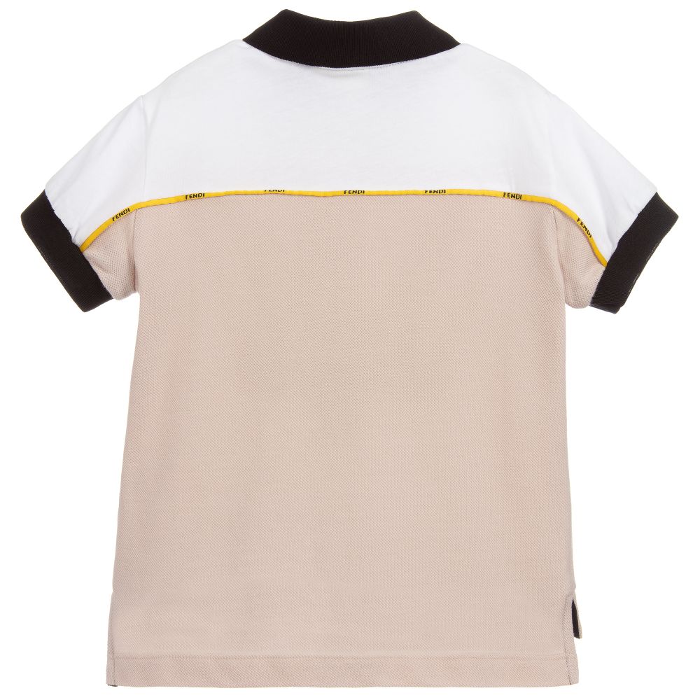 Boys Beige & White Cotton Polo Shirt