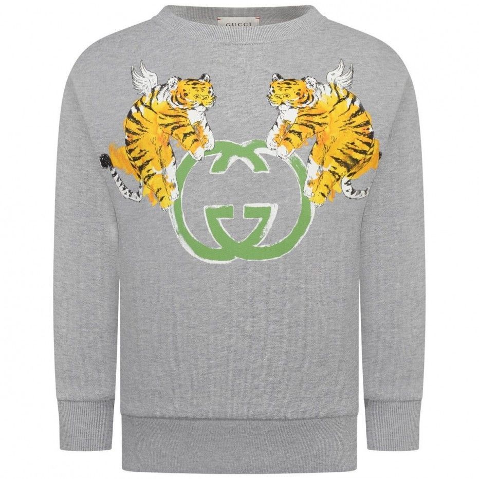 Boys Gray Printed Cotton Sweatshirt