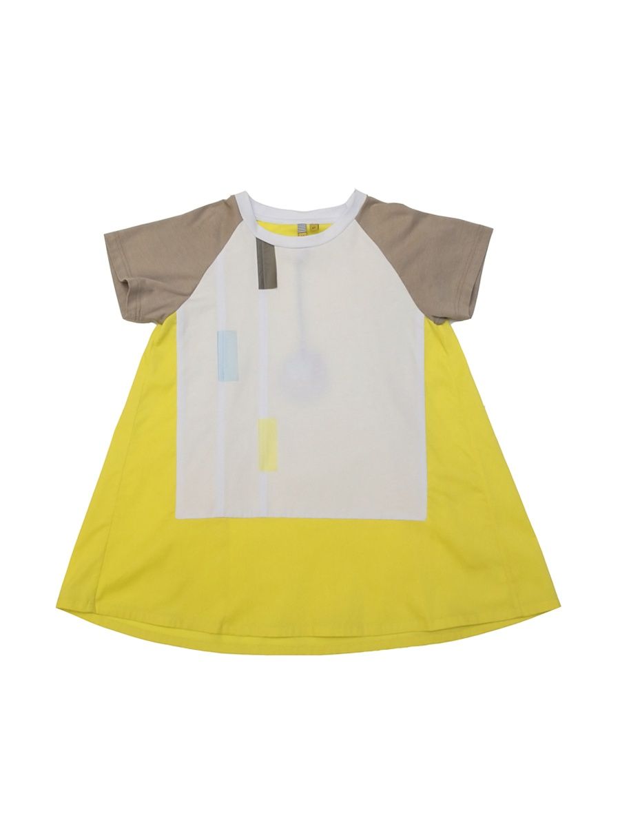 Girls White & Yellow Cotton Dress