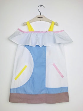 Girls White & Blue Cotton Slip Dress