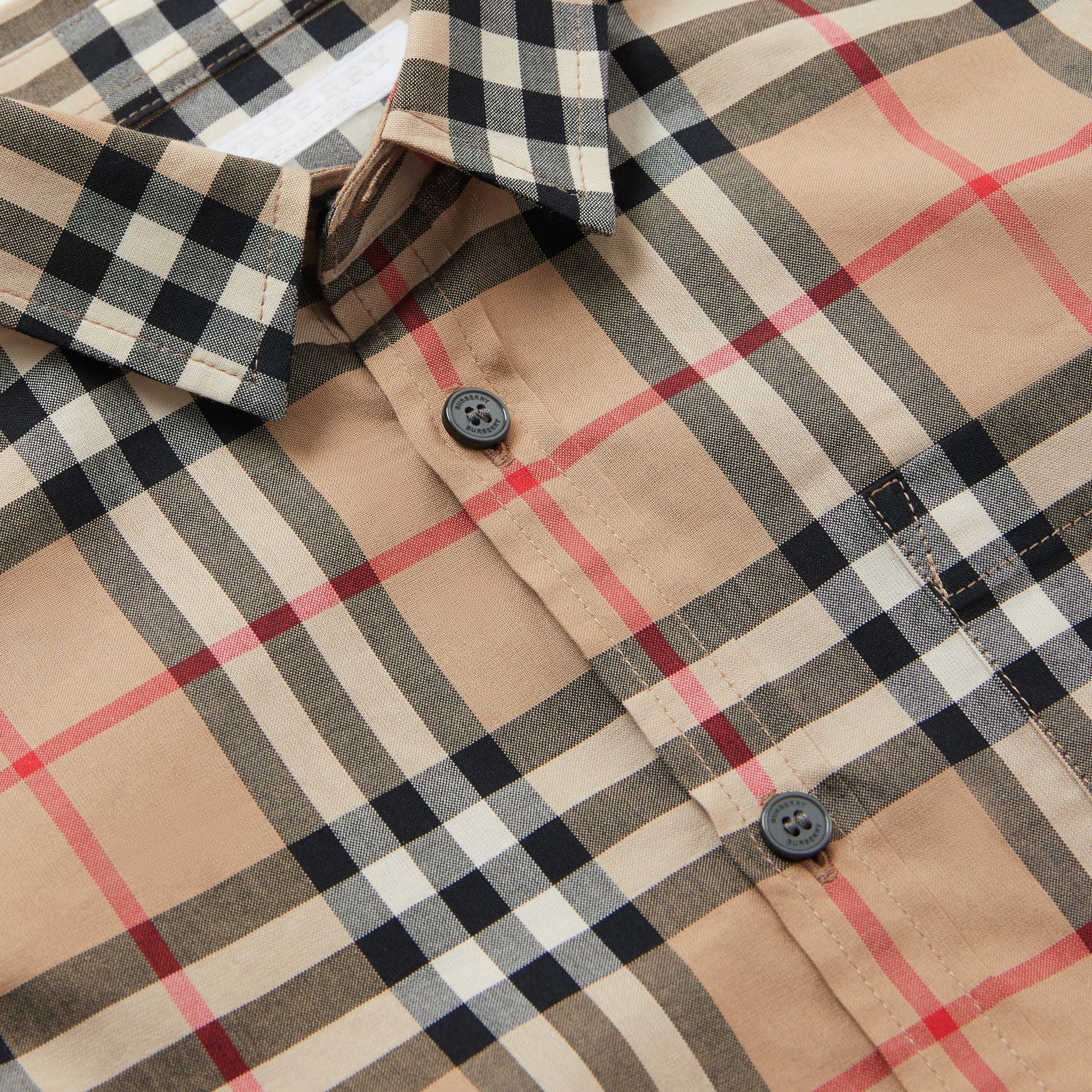 Boys Beige Check Cotton Shirt